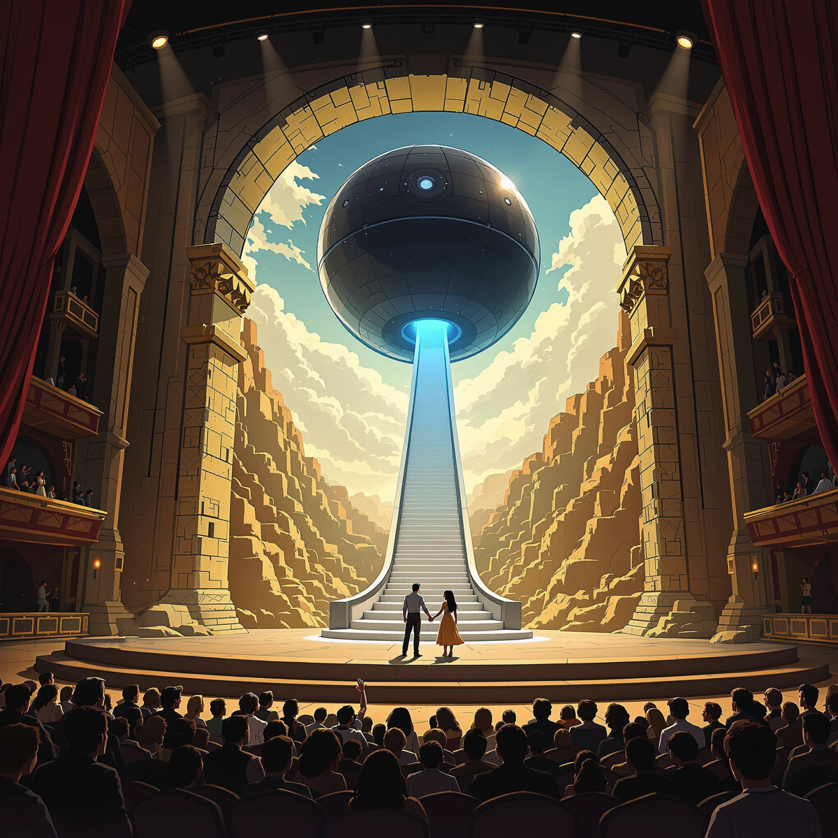 Scene from Atlantis Protocol, the Broadway sci-fi time travel love story musical about Atlantis.